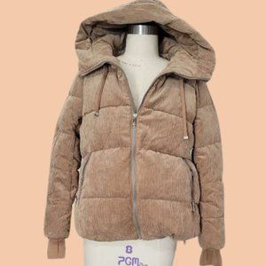 BRAND NEW WITH TAG SAM EDELMAN SOFT CORDUROY HOODED PUFF COAT SIZE L